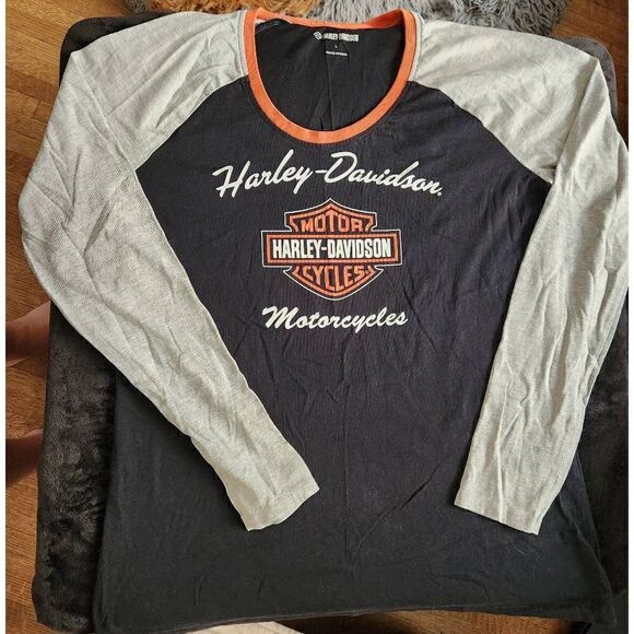Harley-Davidson LARGE long sleeved black and grey t-shirt - Picture 1 of 4